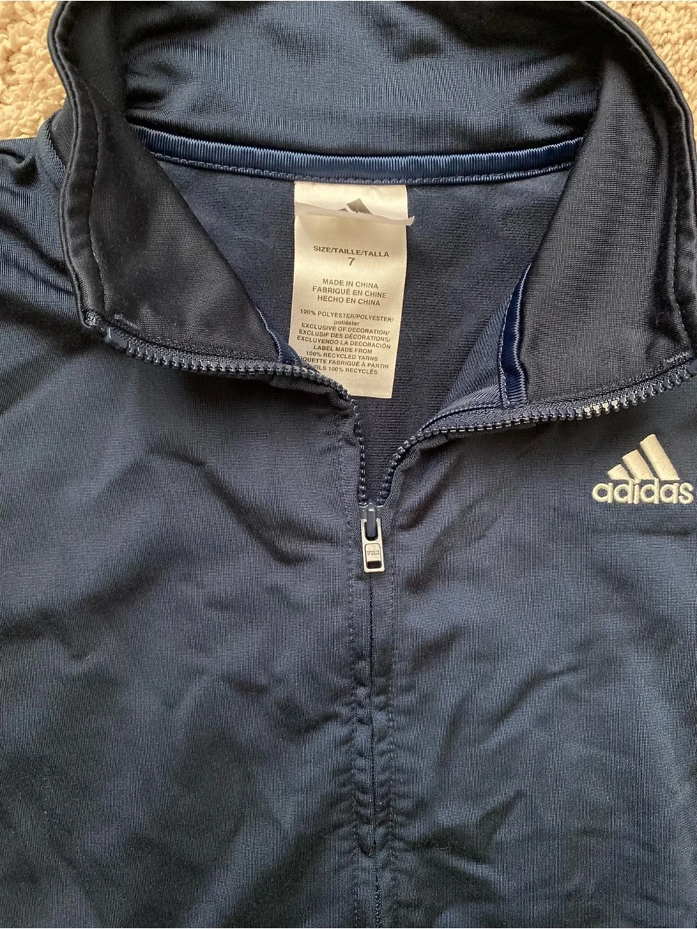 adidas Navy and White Zip-Up Track Jacket-Size 7